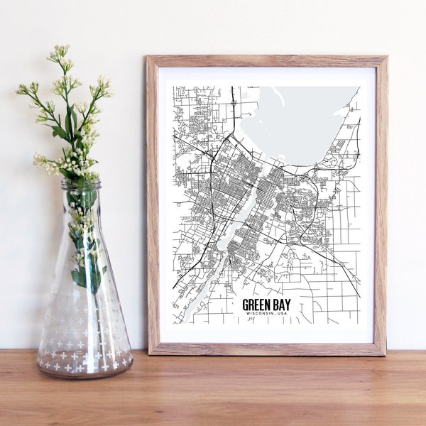 Green Bay Wisconsin Map Printable, Printable Map for Office, Wisconsin Wedding Gift, Modern Map Print, Minimalist Art, Green Bay WI Wall Art