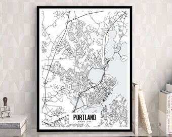 Carte imprimable de Portland, Maine, art mural Portland, art de la carte du Maine, plan de la ville imprimable, art de la carte minimaliste, art mural de bureau, décoration carte imprimable