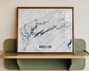 Norris Lake Printable Map Poster, Norris Lake Tennessee Digital Download, Tennessee Map Art, Printable Tennessee Map, Lake Decor