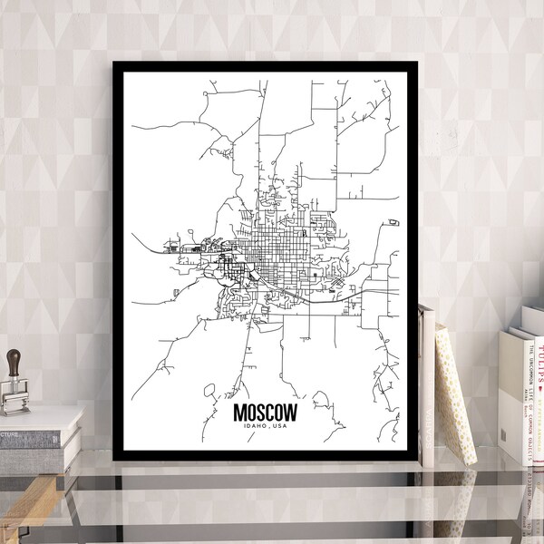 Moscow Idaho printable map, City map art, Moscow ID wall art, Moscow map, Idaho decor, Sun Valley Idaho ski print