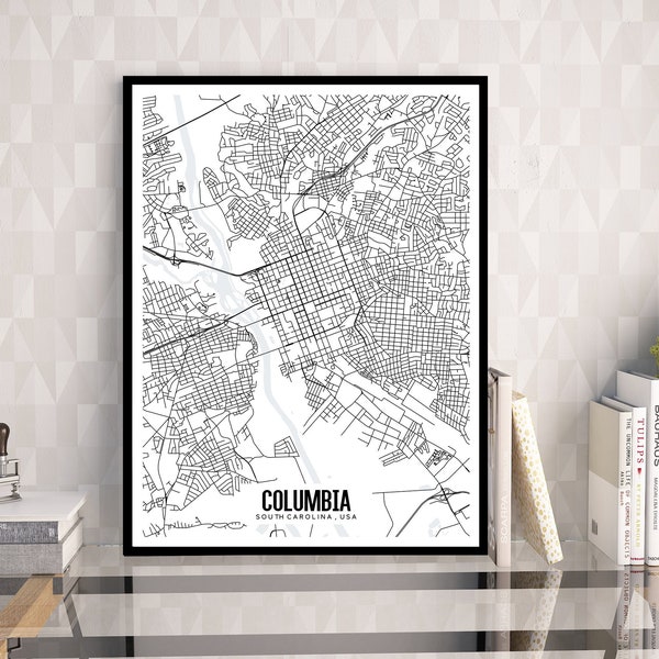 Columbia South Carolina Map Printable, Columbia city map art, South Carolina map art, Columbia South Carolina decor, Columbia Map, SC map