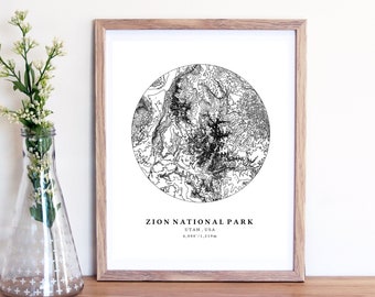 Zion National Park Printable Topographic Map, Zion Map, Zion NP Print, National Park Map, Printable Topographic Map, Zion Utah Map