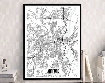 Hartford Connecticut Printable Map, Hartford CT Wall Art, Printable City Map, Minimalist Map Art, Office Wall Art, Printable Map Decor