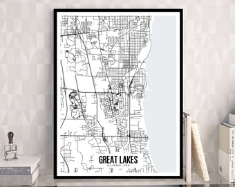 Great Lakes Printable Map, Illinois city map art, Illinois map print, Digital Download City Map, IL wall art, Printable office decor