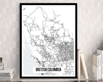 British Columbia Map Printable, Printable Map for Office, Canada Wedding Gift, Modern Map Print, Minimalist Wall Art, Vancouver Map Art