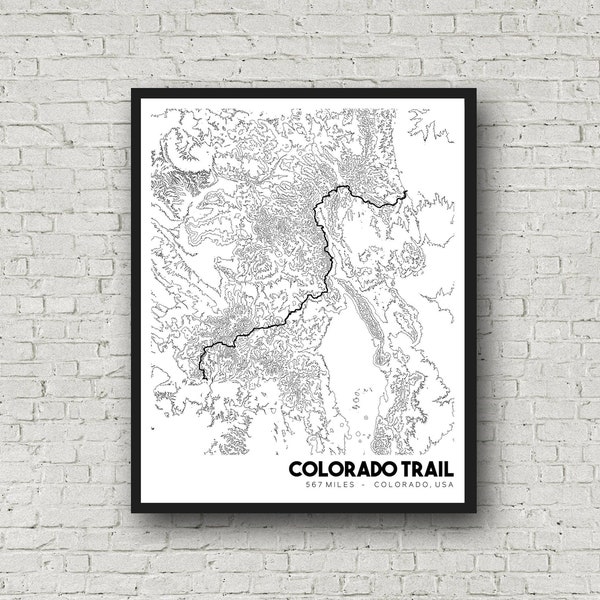 Colorado Trail Printable Hiking Map, Colorado Topographic Map, Printable Hiking Trail Map, Trail Map Art, Printable Topographic Map