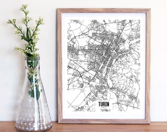 Turin Italy Printable Map, Turin Italy Poster, Printable Map Art, Turin Wedding Art, Modern Map Print, Minimalist Map Art, Map of Italy