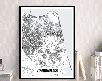 Virginia Beach Map Printable, Printable Map for Office, Virginia Beach Wedding Gift, Modern Map Print, Minimalist Wall Art