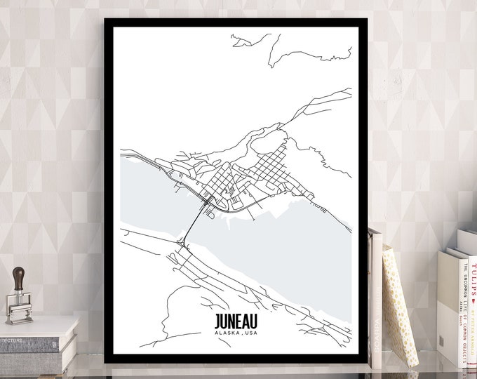 Juneau Alaska Map Printable, Juneau Map Art, Alaska Map, Juneau Gift, Alaska Wall Art, Modern ...