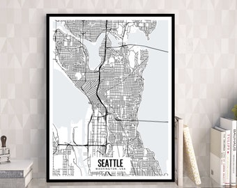 Seattle Map Printable, Seattle Map Poster, Seattle Washington Map, Seattle Wall Art, Seattle Washington Gift, Printable City Map