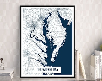 Chesapeake Bay Printable Map, Maryland Wall Art, Chesapeake Bay Print, Chesapeake Bay Decor, Chesapeake Bay Wall Art, Printable Maryland Map