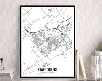 State College Pennsylvania Map Printable, Printable Map for Office, State College Wedding Gift, Modern Map Print, Minimalist Wall Art