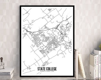 State College Map, Pennsylvania Wall Art, College Decor (Digital Download)