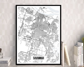 Savannah Georgia Map Printable, Printable Map for Office, Savannah Wedding Gift, Modern Map Print, Minimalist Wall Art