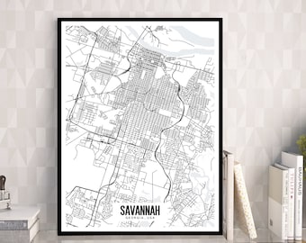 Savannah Georgia Map Printable, Printable Map for Office, Savannah Wedding Gift, Modern Map Print, Minimalist Wall Art