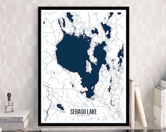 Printable Sebago Lake Map, Sebago Lake Maine Print, Sebago Lake Art Print, Lakehouse Wall Art, Maine Wall Art, Maine Decor, Lakehouse Print
