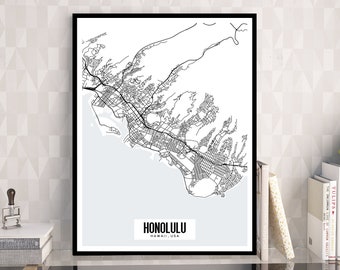 Honolulu Hawaii druckbare Karte, Hawaii Stadtplan Kunst, Honolulu HI Karte, digitaler Download Stadtkarte, Hawaii Strand Kunst, druckbare Büro-Dekor