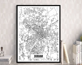 Durham North Carolina Map Printable, Printable Map for Office, North Carolina Wedding Gift, Modern Map, Minimalist Art, Duke Graduation Gift