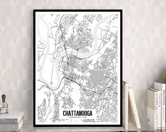 Chattanooga Tennessee Map Printable, Printable Map for Office, Chattanooga Wedding Gift, Modern Map Print, Minimalist Wall Art, TN Map Art