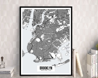 Brooklyn New York Printable Map, NYC Map Poster, Brooklyn Map, NYC Wall Art, NYC Gift, New York City Wall Art, Printable City Map