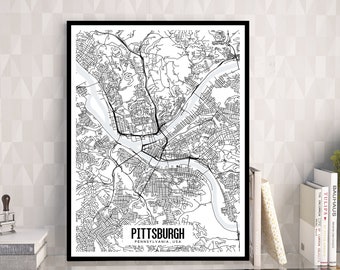Pittsburgh Pennsylvania Map Printable, Pittsburgh city map, Pittsburgh gift, Pennsylvania wall art, Modern Pittsburgh map
