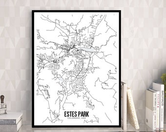 Estes Park Colorado Map Printable, Estes Park map art, Colorado map art, Rocky Mountain National Park, Colorado wall decor