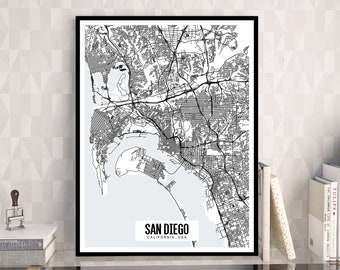 San Diego California Printable Map, California city map art, San Diego CA map, Digital Download City Map, CA art, Printable office decor