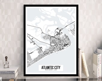 Atlantic City New Jersey Printable Map, Atlantic City map, New Jersey Map Art, New Jersey wall decor, Jersey Shore Map, Jersey Shore Gift