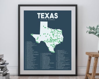 Texas State Parks Map printable 16"x20", Gift for hiker, Outdoor art, Utah wall art, Hiking gifts