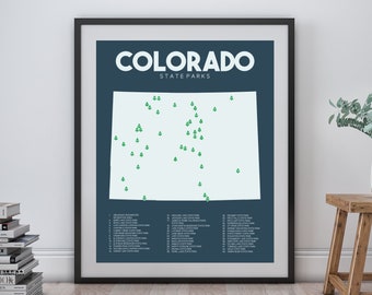 Colorado State Parks Map printable 16"x20", Gift for hiker, Outdoor art, Colorado wall art, Colorado gifts, Hiking gifts