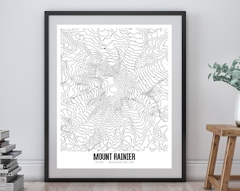 Mount Rainier Printable Topographic Map 16x20, Mt Rainier Map, Mount Rainier Print, Mount Rainier Wall Art, Washington Map, Outdoors Print