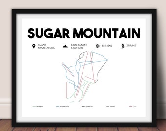 Sugar Mountain Printable Ski Map 16"x"20", Sugar Mountain North Carolina Map, Skiing Wall Art, Ski Map Art, Gift For Skiier, Ski Decor