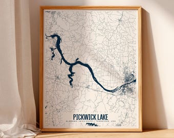 Pickwick Lake Printable Map, Alabama Wall Art, Pickwick Lake Print, Tennessee Lake Map, Pickwick Lake Wall Art, Printable Mississippi Map