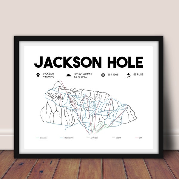 Jackson Hole Printable Trail Map 16"x"20", Jackson, Wyoming Map, Skiing Wall Art, Printable Jackson Ski Map