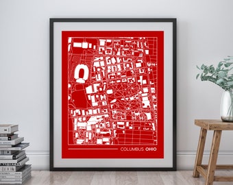 Mappa stampabile Columbus Ohio, mappa di Ohio State, Ohio State Buckeyes parete arte, regalo di laurea del college, arte della parete Appartamento, 8 x 10