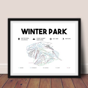 Winter Park Printable Ski Map 16"x"20", Winter Park, Colorado Map, Skiing Wall Art, Printable Ski Gift, Ski Resort map, skiing decor, skiing