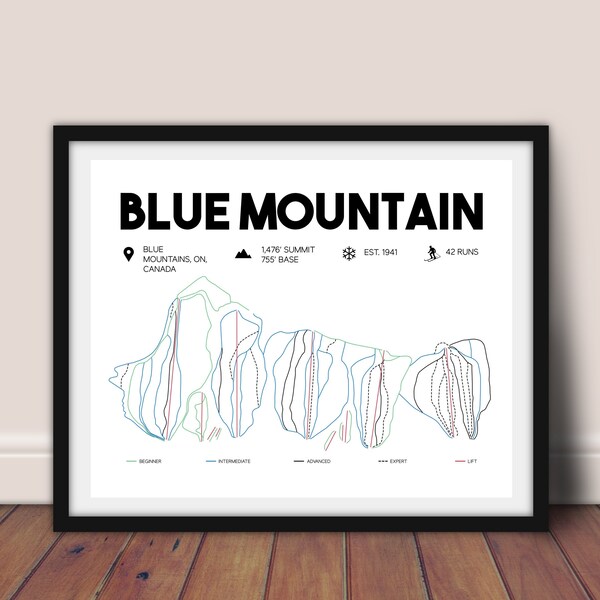 Blue Mountain Printable Ski Map, Ski Map 16"x"20", Ontario Ski Poster, Printable Ski Art, Skiing Wall Art, Skiing Gift, Gift For Skier