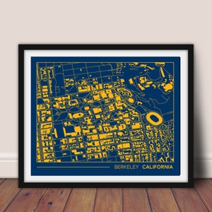 Mapa imprimible de las calles de Berkeley, California, mapa del campus de la Universidad de California, regalo para graduación universitaria, decoración de pared para apartamento universitario.