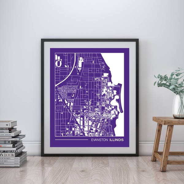Evanston Illinois printable map, Northwestern campus map, gift for college graduation, college apartment wall art, 8x10"