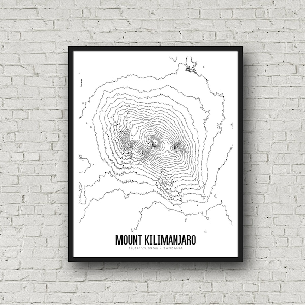 Mount Kilimanjaro Topographic Map, Kilimanjaro Map 16x20, Tanzania Map, Printable Topographic Map,  Africa Wall Art, Hiking gift