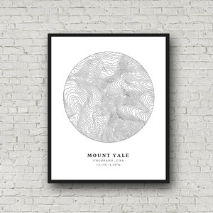 Mount Yale Topographic Map, Mount Massive Wall Art, Colorado 14ers, Printable Topographic Map, Outdoors Print, Climbing gift