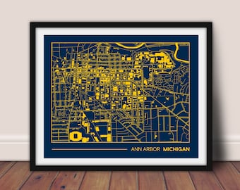 Ann Arbor, Michigan printable street map, campus map, gift for college graduation, college apartment wall art, 8x10"