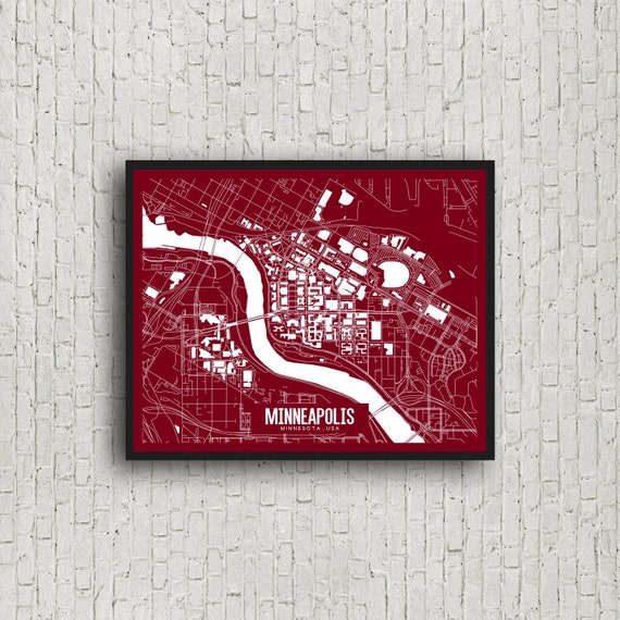Minneapolis Minnesota Printable Map Minnesota Campus Map | Etsy
