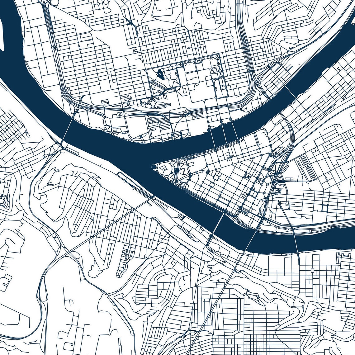 Pittsburgh Three Rivers Printable Map Three Rivers Map Three Etsy