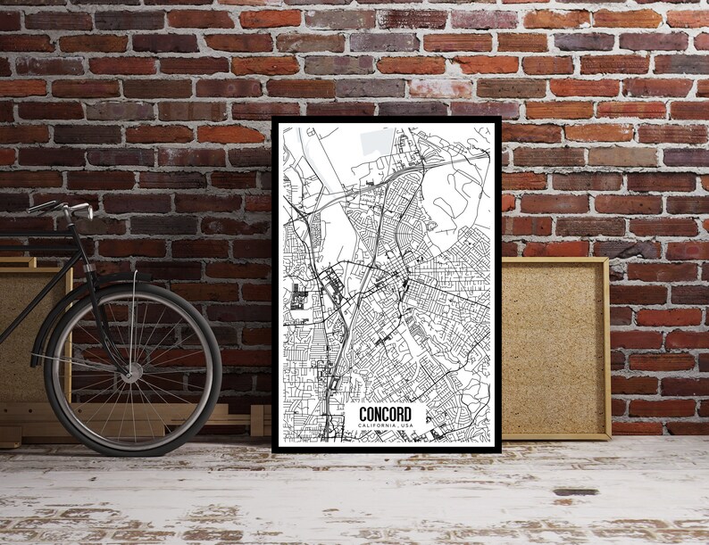 Concord California Printable Map California City Map Art San - Etsy