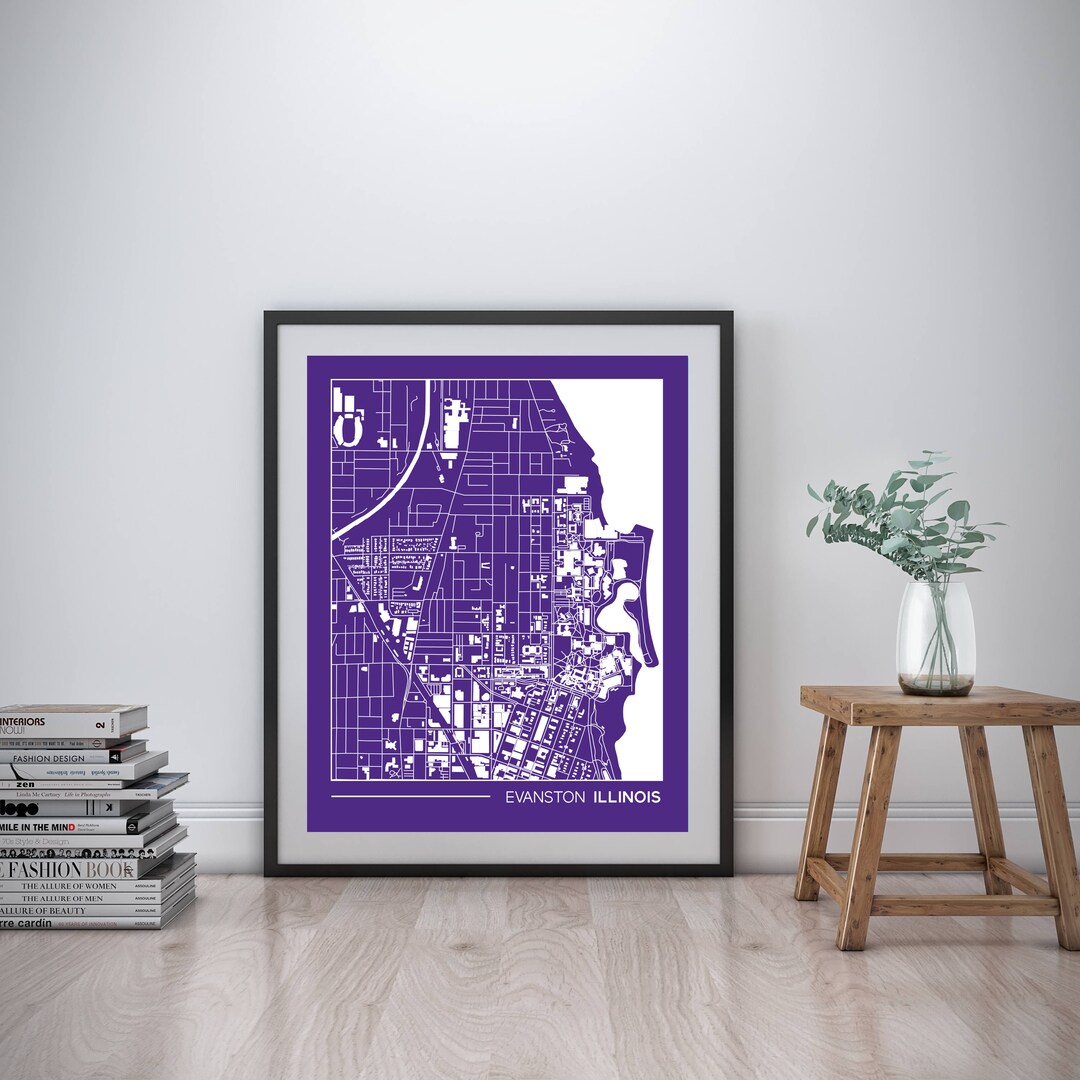 Evanston Illinois Printable Map, Northwestern Campus Map, Gift for ...