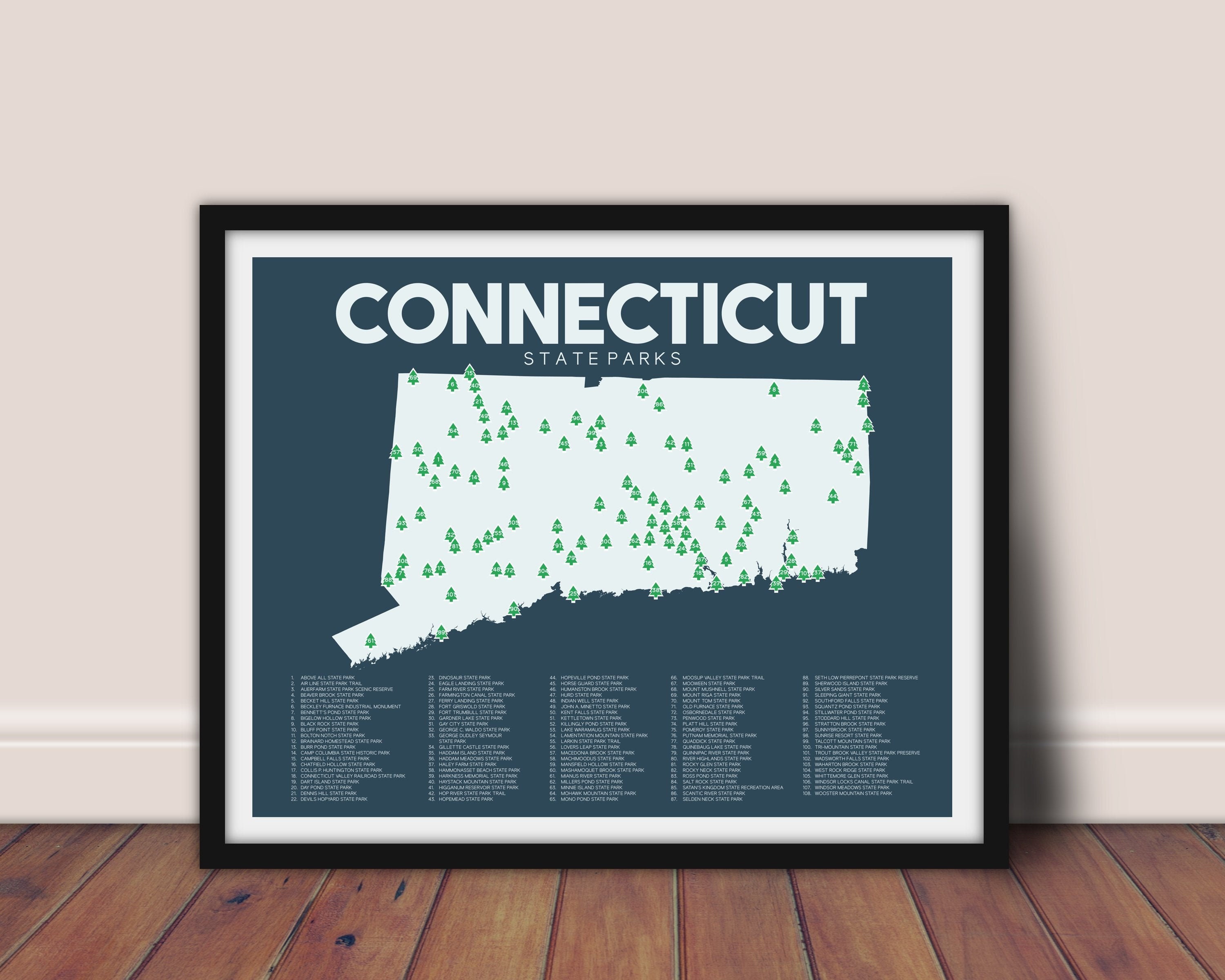 Connecticut State Parks Map Printable 16x20 Gift - Etsy Norway