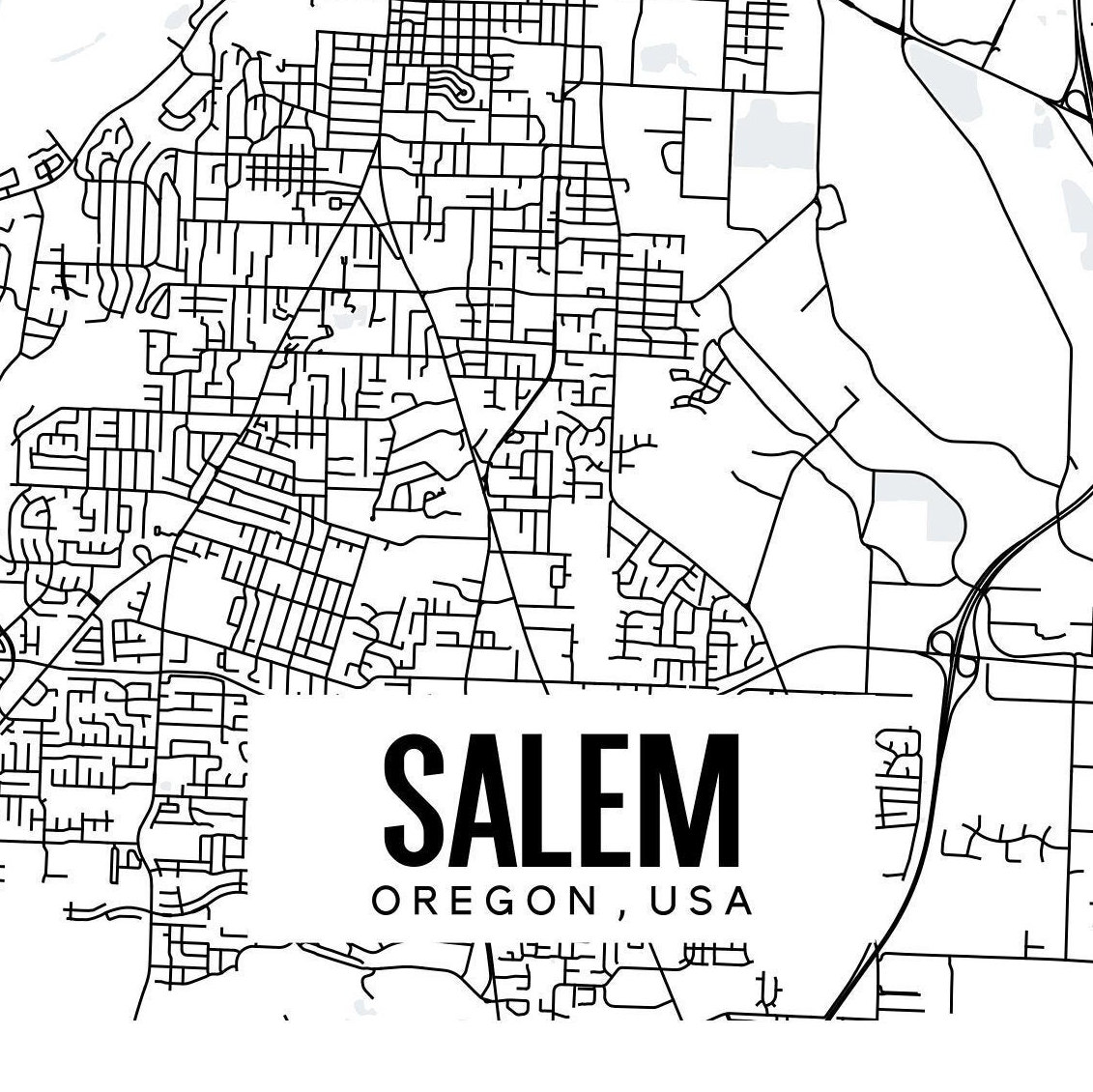 Salem Oregon map printable Salem wall art Pacific Northwest Etsy