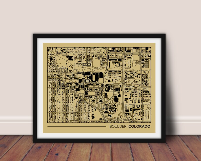 Boulder Colorado Printable Map UC Boulder Campus Map Gift | Etsy