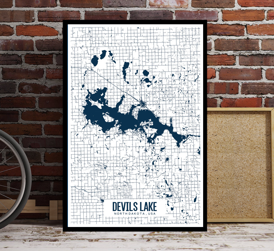 Prints Printable ND Map Devils Lake Wall Art Missouri River North